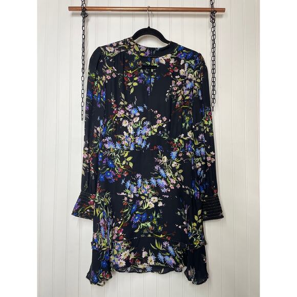 Parker Silk Ruffle Chrissy Floral Mini Dress Multicolor Keyhole Neck Silk Size M - Picture 2 of 10